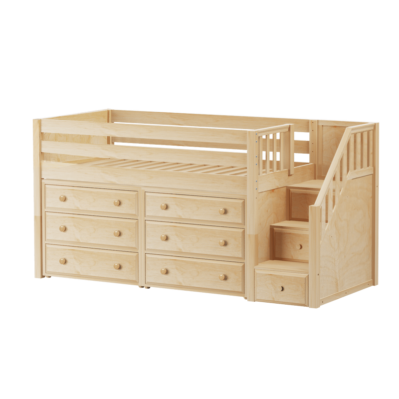 Maxtrix Twin Low Loft Bed with Stairs + Storage