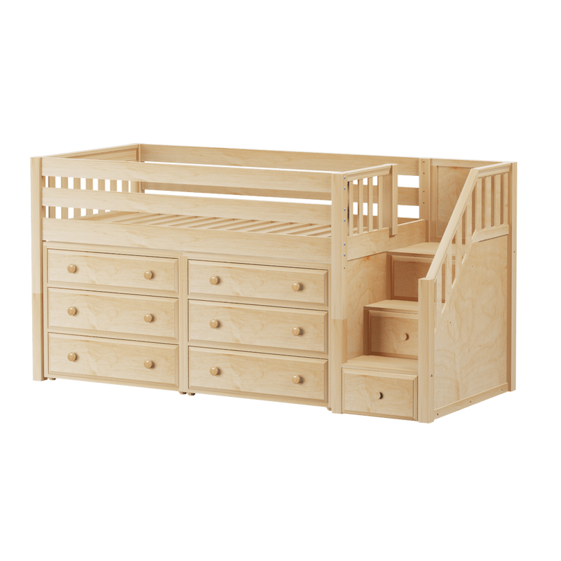 Maxtrix Twin Low Loft Bed with Stairs + Storage