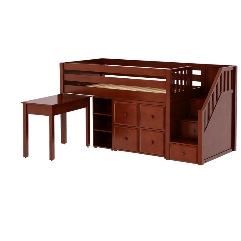 Maxtrix Twin Low Loft Bed with Stairs, Storage + Desk