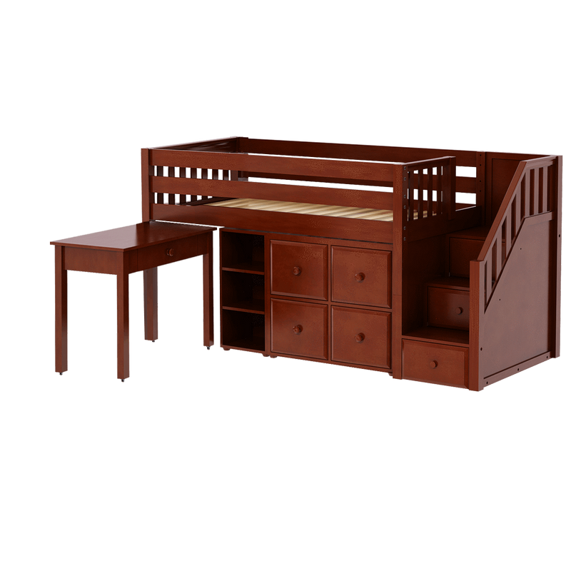 Maxtrix Twin Low Loft Bed with Stairs, Storage + Desk