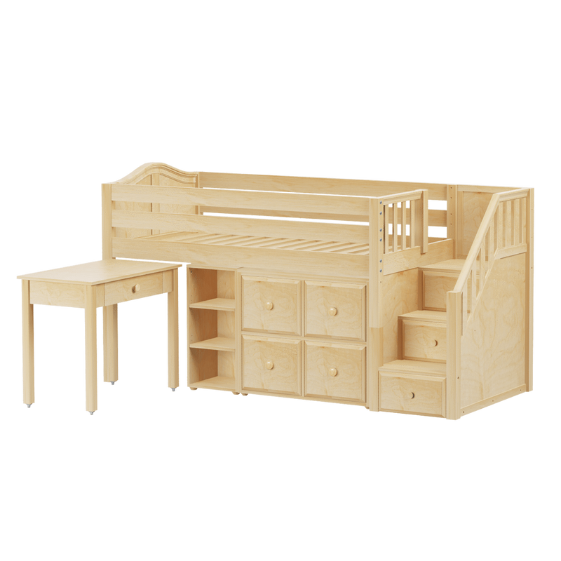 Maxtrix Twin Low Loft Bed with Stairs, Storage + Desk