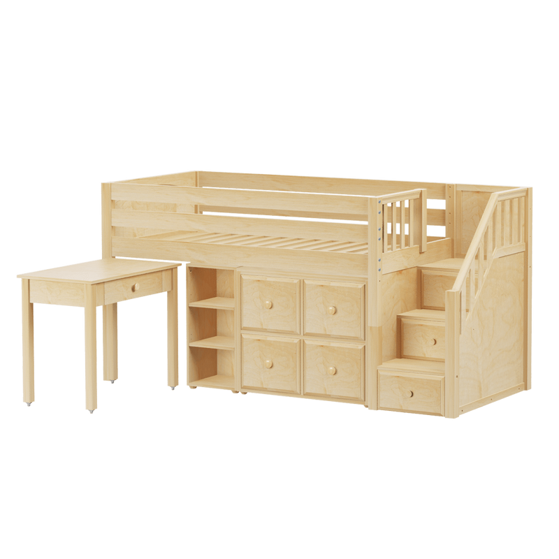 Maxtrix Twin Low Loft Bed with Stairs, Storage + Desk