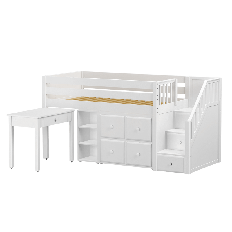 Maxtrix Twin Low Loft Bed with Stairs, Storage + Desk