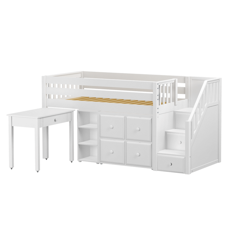 Maxtrix Twin Low Loft Bed with Stairs, Storage + Desk