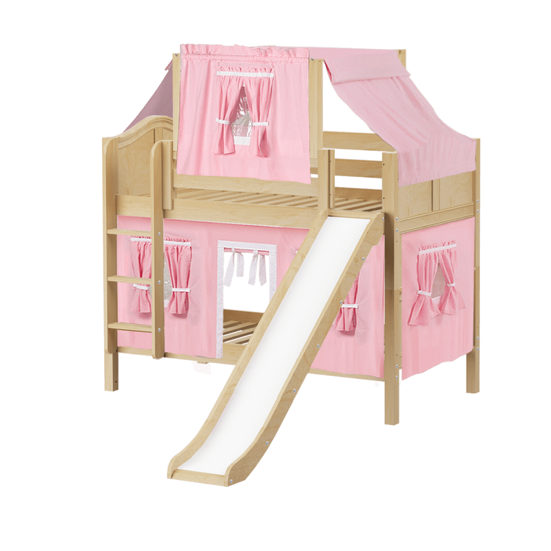 Maxtrix Twin Low Bunk Bed with Straight Ladder, Curtain, Top Tent + Slide