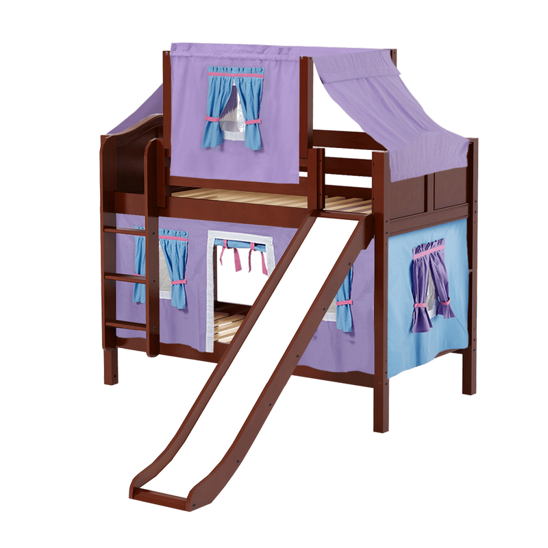 Maxtrix Twin Low Bunk Bed with Straight Ladder, Curtain, Top Tent + Slide