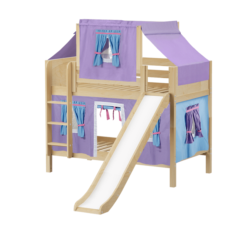 Maxtrix Twin Low Bunk Bed with Straight Ladder, Curtain, Top Tent + Slide