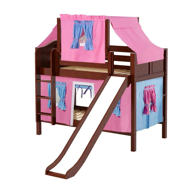 Maxtrix Twin Low Bunk Bed with Straight Ladder, Curtain, Top Tent + Slide