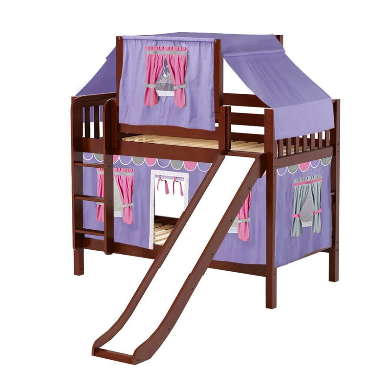 Maxtrix Twin Low Bunk Bed with Straight Ladder, Curtain, Top Tent + Slide