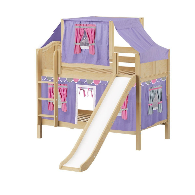 Maxtrix Twin Low Bunk Bed with Straight Ladder, Curtain, Top Tent + Slide