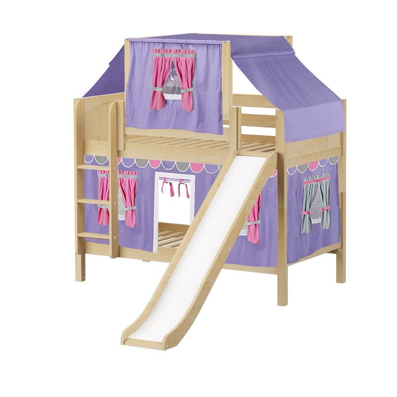 Maxtrix Twin Low Bunk Bed with Straight Ladder, Curtain, Top Tent + Slide