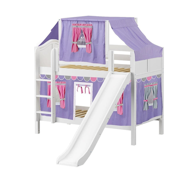 Maxtrix Twin Low Bunk Bed with Straight Ladder, Curtain, Top Tent + Slide