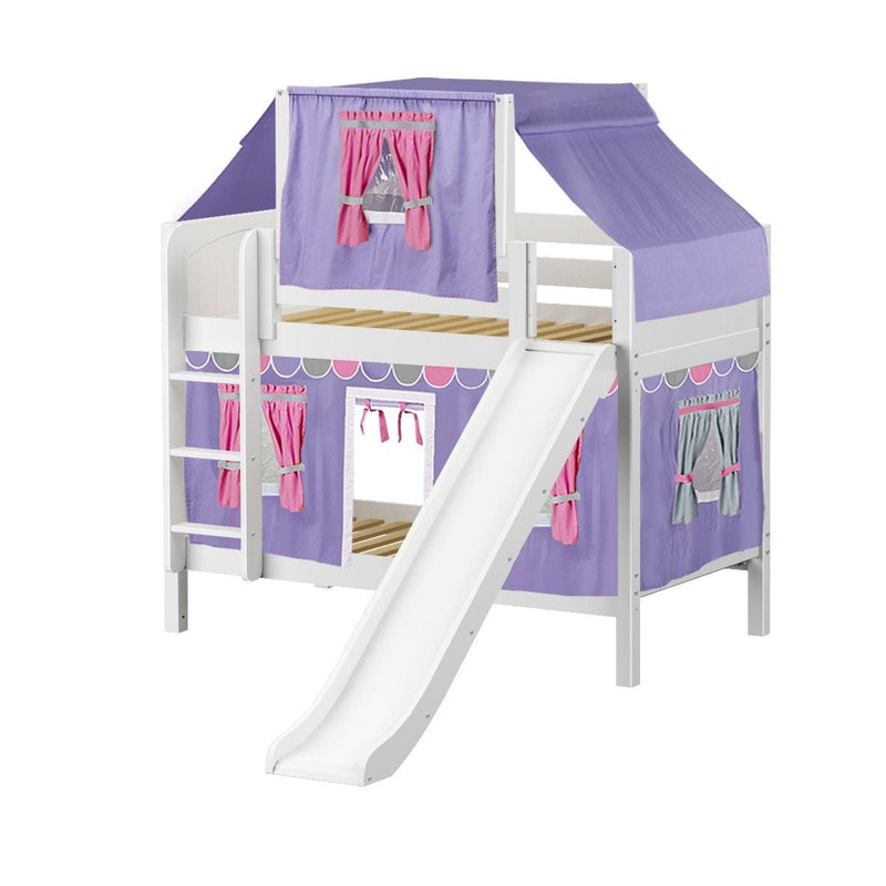 Maxtrix Twin Low Bunk Bed with Straight Ladder, Curtain, Top Tent + Slide