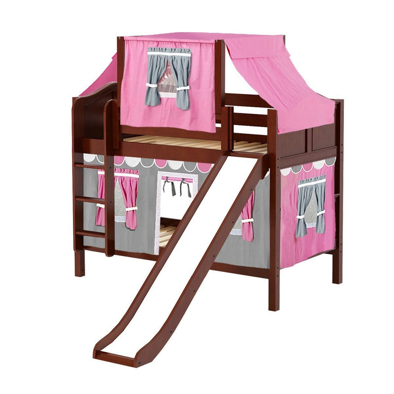 Maxtrix Twin Low Bunk Bed with Straight Ladder, Curtain, Top Tent + Slide