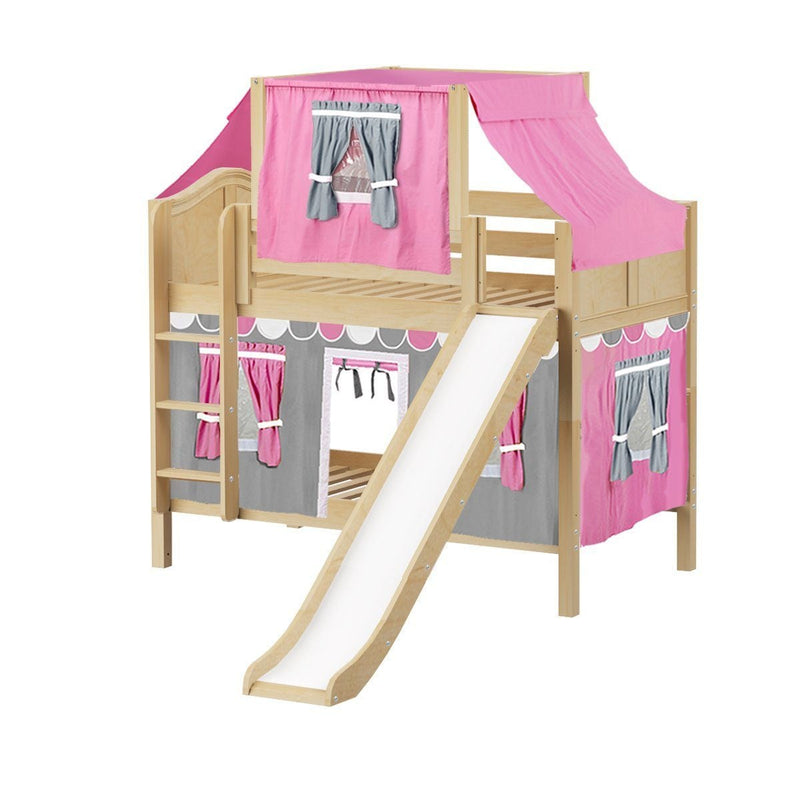 Maxtrix Twin Low Bunk Bed with Straight Ladder, Curtain, Top Tent + Slide