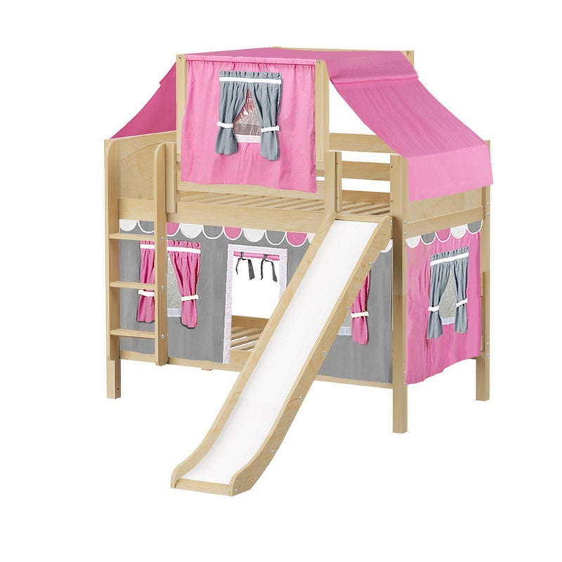 Maxtrix Twin Low Bunk Bed with Straight Ladder, Curtain, Top Tent + Slide