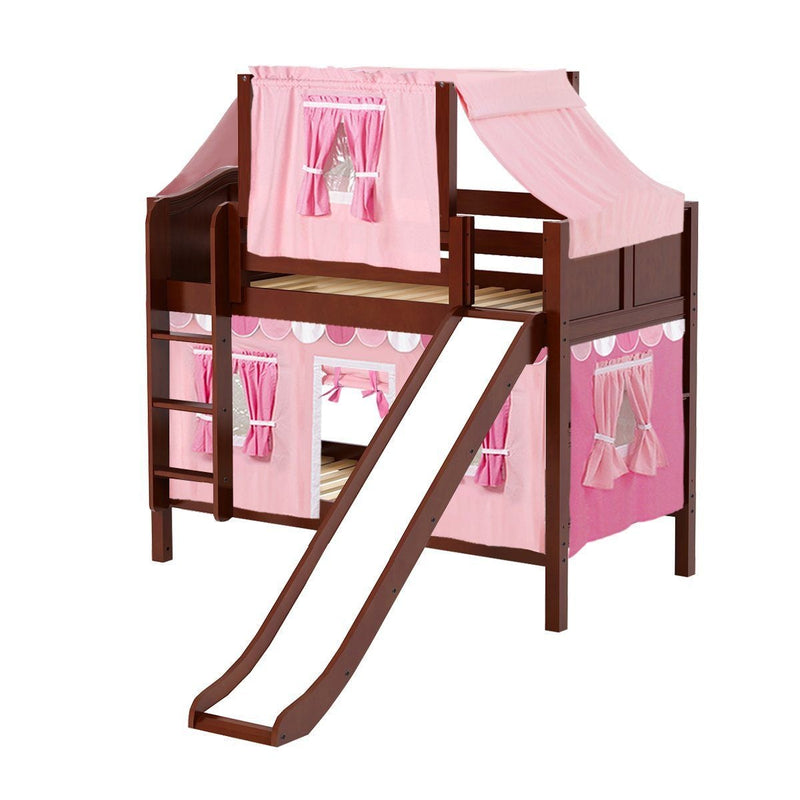Maxtrix Twin Low Bunk Bed with Straight Ladder, Curtain, Top Tent + Slide