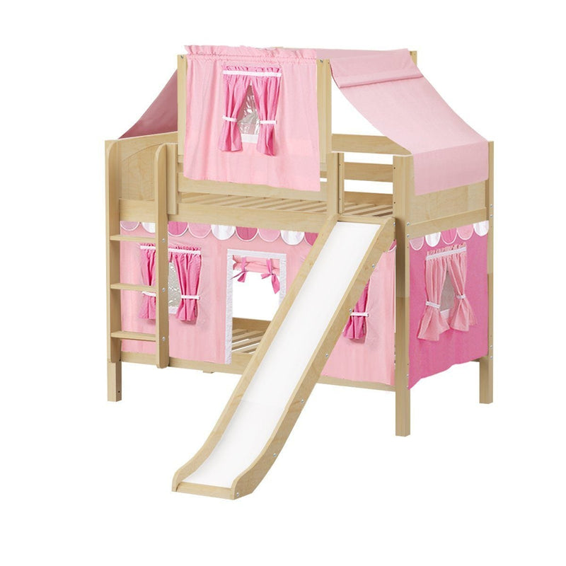 Maxtrix Twin Low Bunk Bed with Straight Ladder, Curtain, Top Tent + Slide