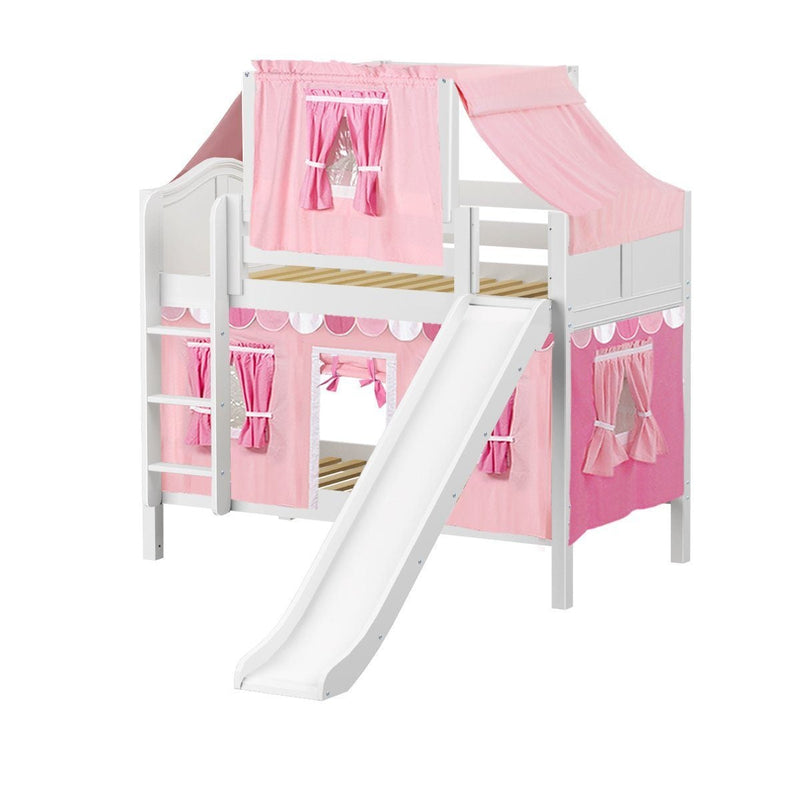 Maxtrix Twin Low Bunk Bed with Straight Ladder, Curtain, Top Tent + Slide