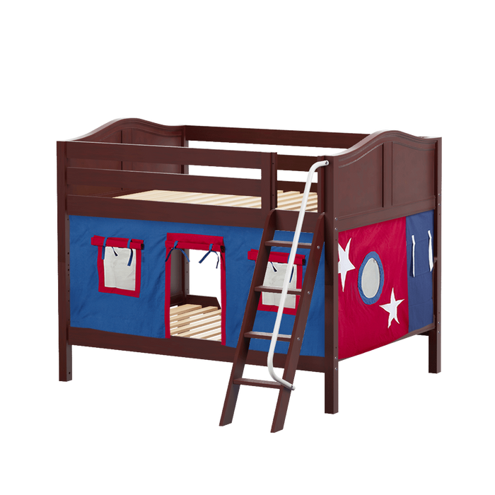 Maxtrix Full Low Bunk Bed with Angled Ladder + Curtain