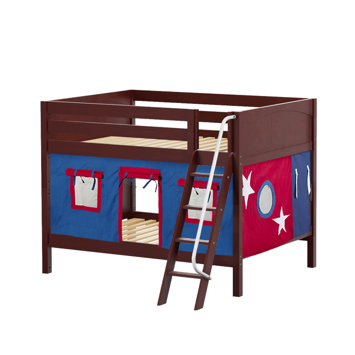 Maxtrix Full Low Bunk Bed with Angled Ladder + Curtain