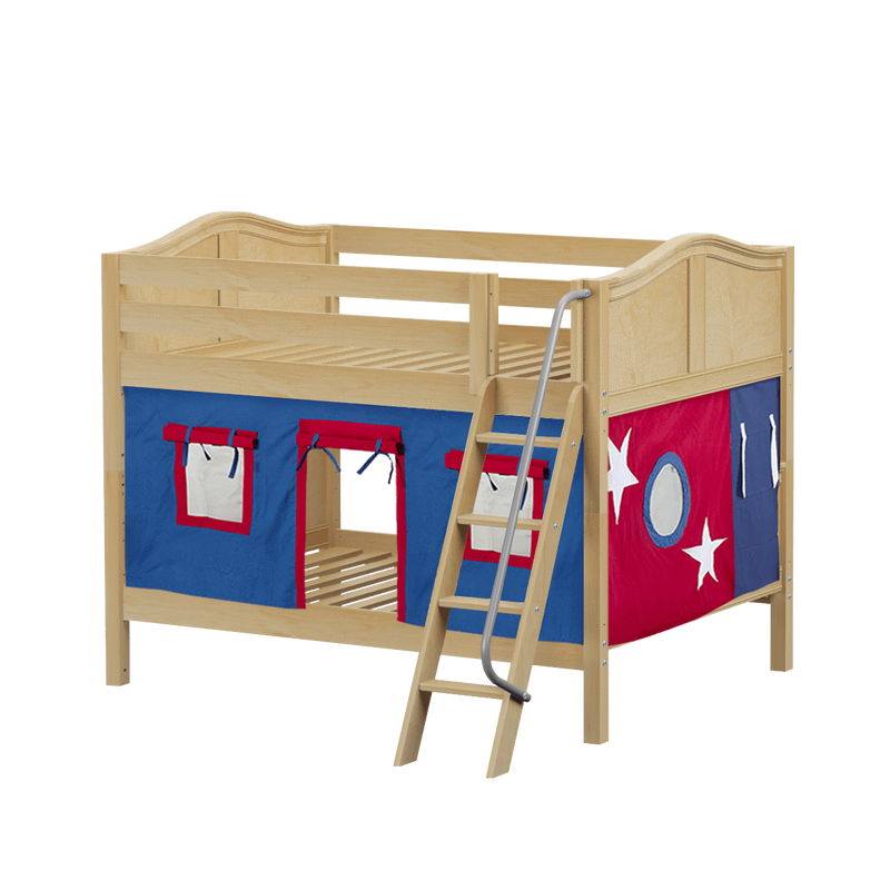 Maxtrix Full Low Bunk Bed with Angled Ladder + Curtain