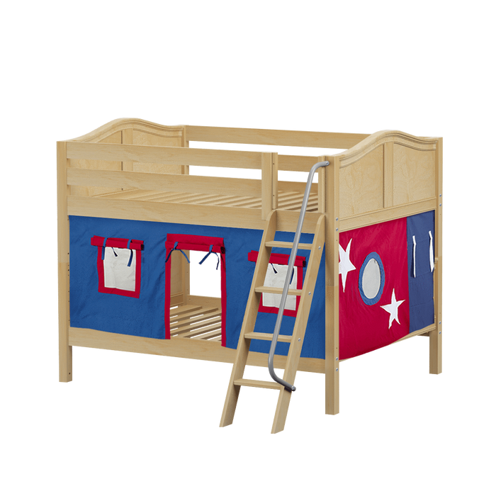 Maxtrix Full Low Bunk Bed with Angled Ladder + Curtain