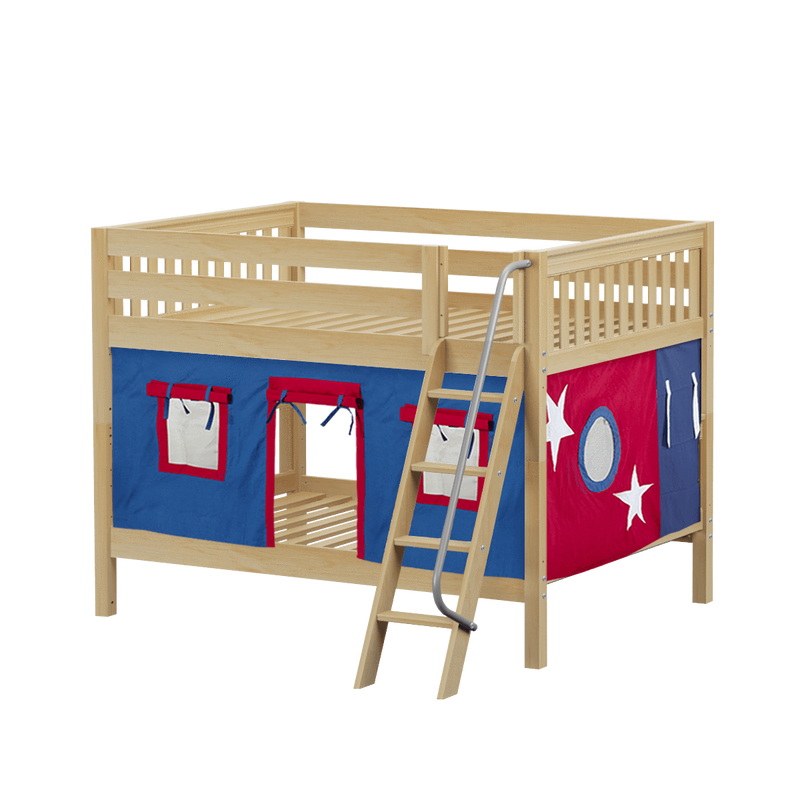 Maxtrix Full Low Bunk Bed with Angled Ladder + Curtain
