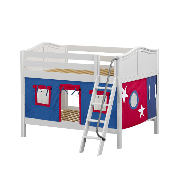 Maxtrix Full Low Bunk Bed with Angled Ladder + Curtain