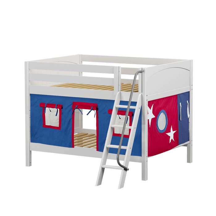 Maxtrix Full Low Bunk Bed with Angled Ladder + Curtain