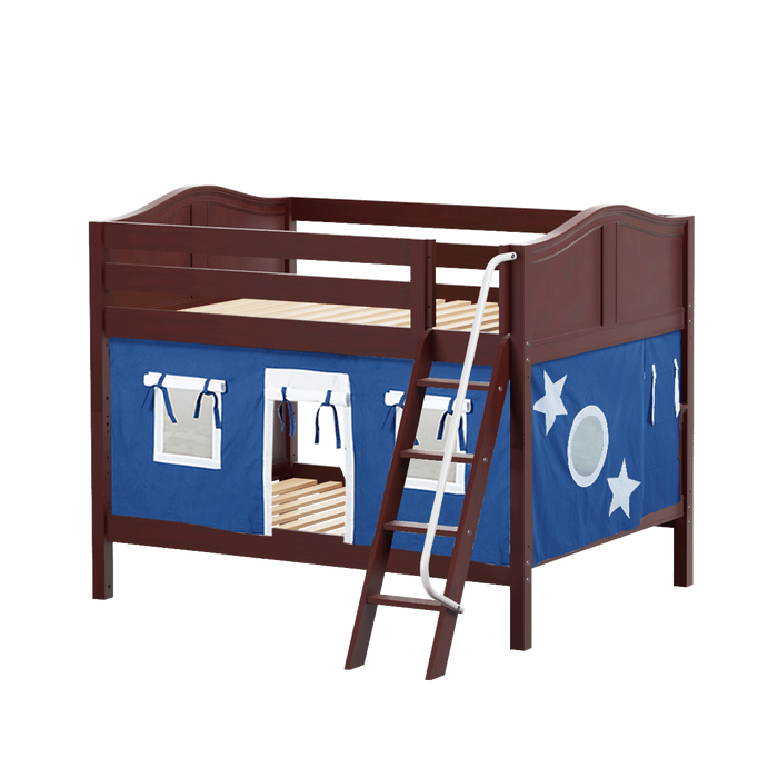 Maxtrix Full Low Bunk Bed with Angled Ladder + Curtain