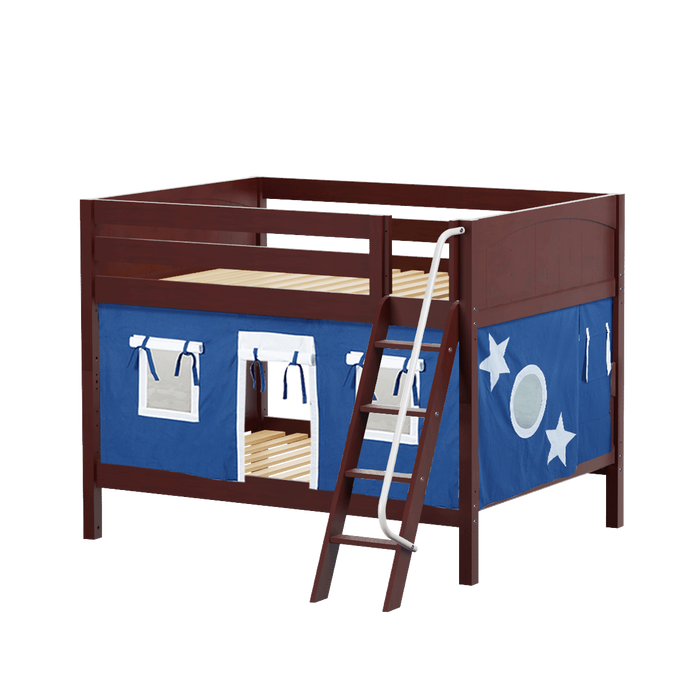 Maxtrix Full Low Bunk Bed with Angled Ladder + Curtain