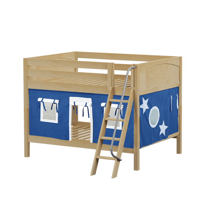 Maxtrix Full Low Bunk Bed with Angled Ladder + Curtain