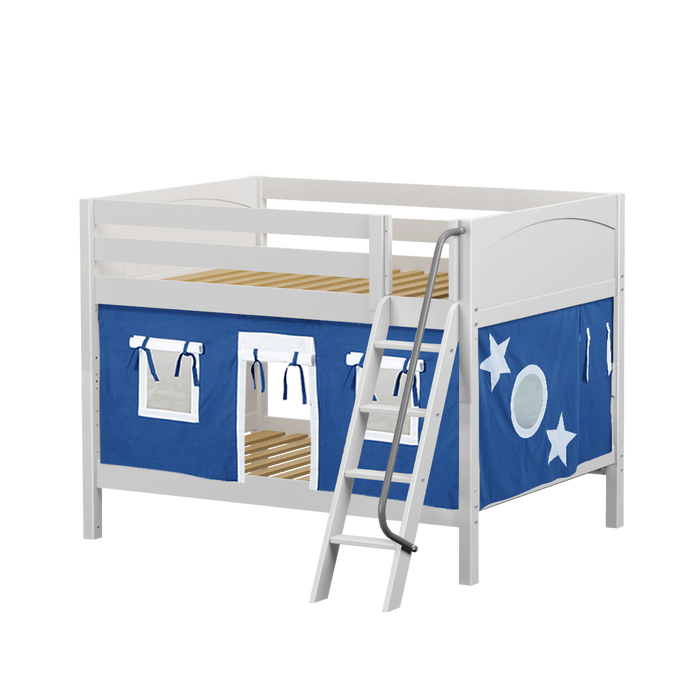 Maxtrix Full Low Bunk Bed with Angled Ladder + Curtain