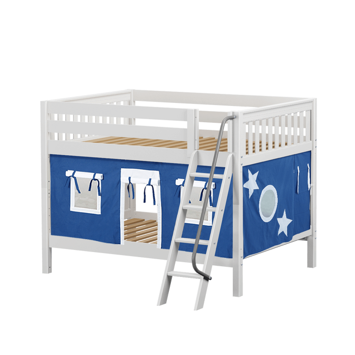 Maxtrix Full Low Bunk Bed with Angled Ladder + Curtain