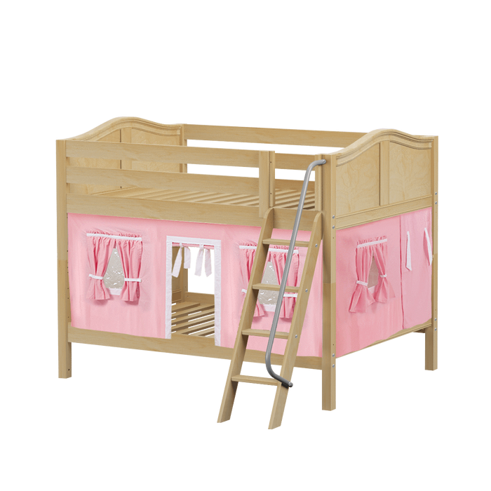 Maxtrix Full Low Bunk Bed with Angled Ladder + Curtain