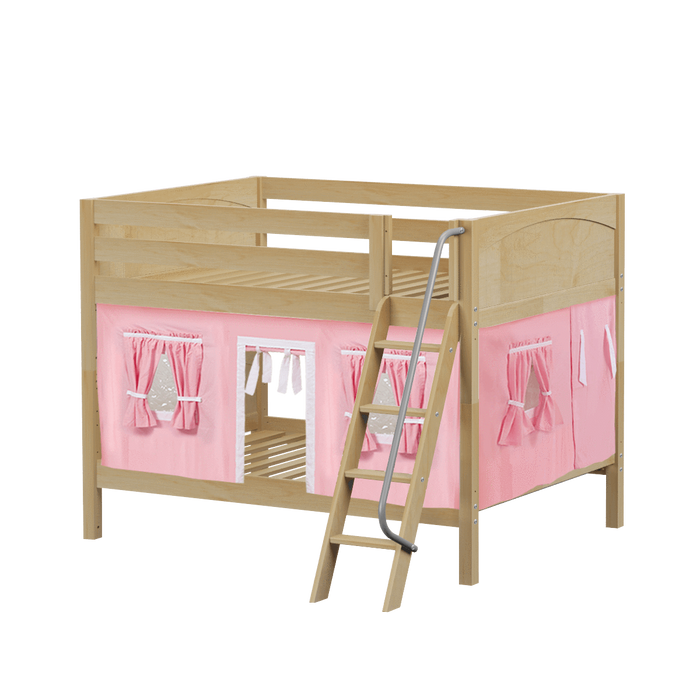 Maxtrix Full Low Bunk Bed with Angled Ladder + Curtain