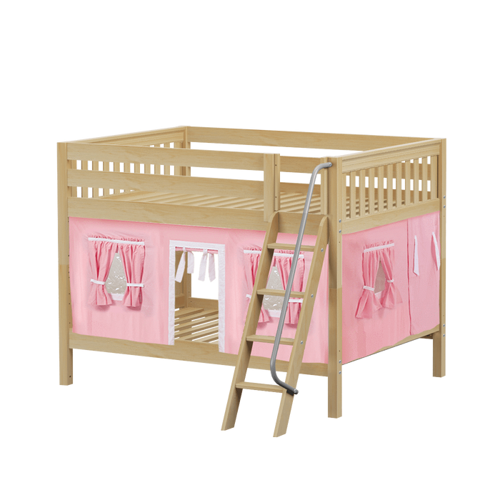 Maxtrix Full Low Bunk Bed with Angled Ladder + Curtain