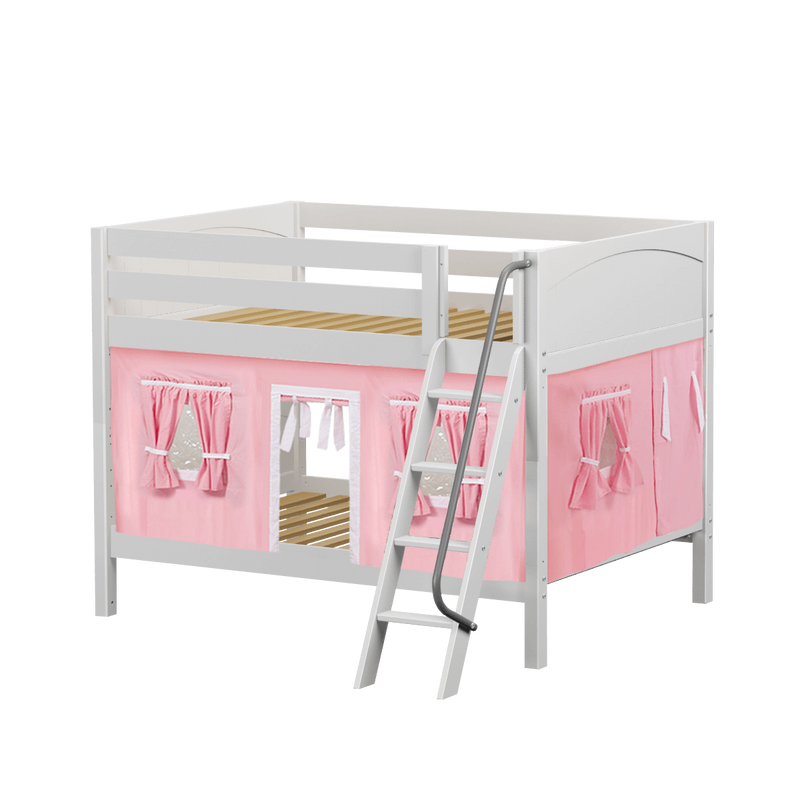 Maxtrix Full Low Bunk Bed with Angled Ladder + Curtain
