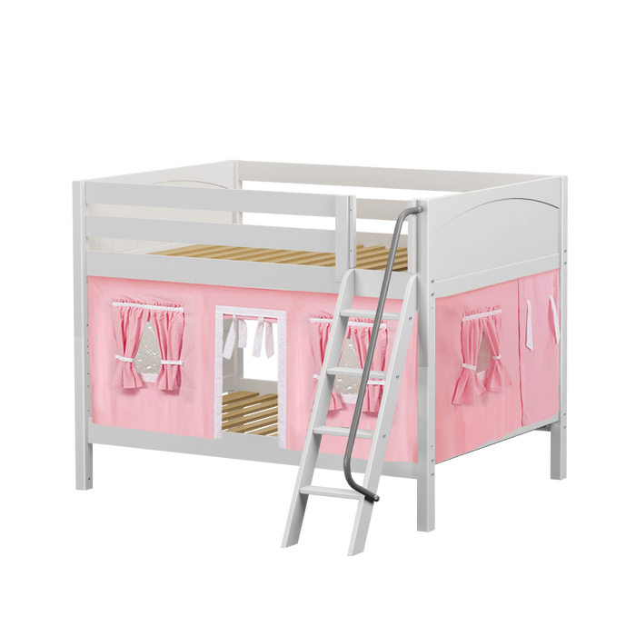 Maxtrix Full Low Bunk Bed with Angled Ladder + Curtain