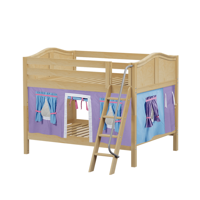 Maxtrix Full Low Bunk Bed with Angled Ladder + Curtain
