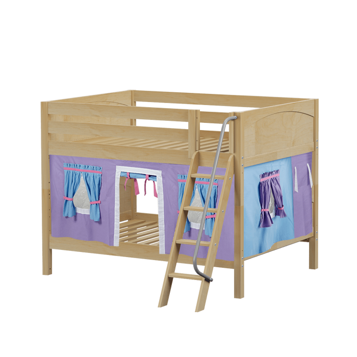 Maxtrix Full Low Bunk Bed with Angled Ladder + Curtain