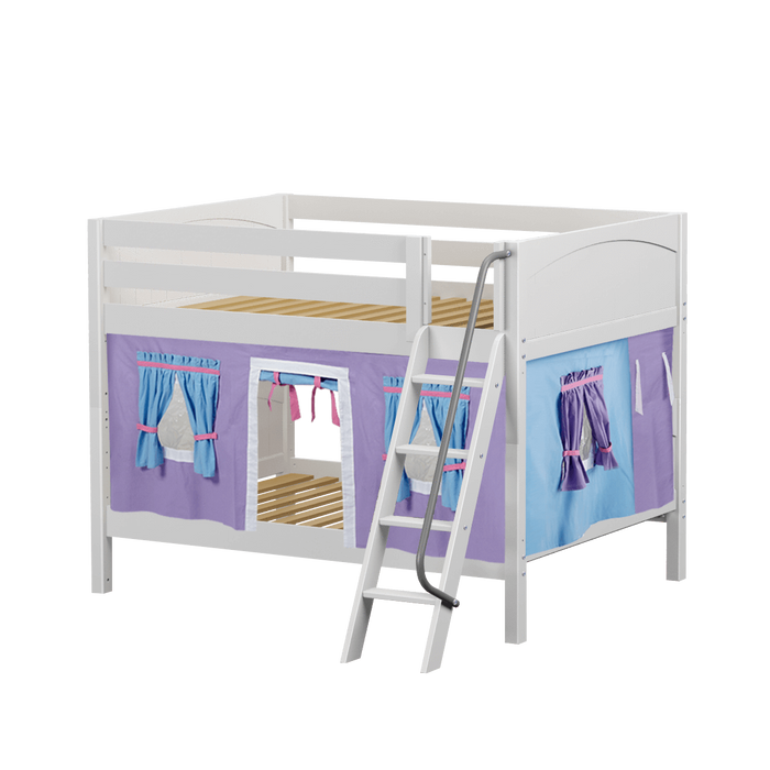 Maxtrix Full Low Bunk Bed with Angled Ladder + Curtain