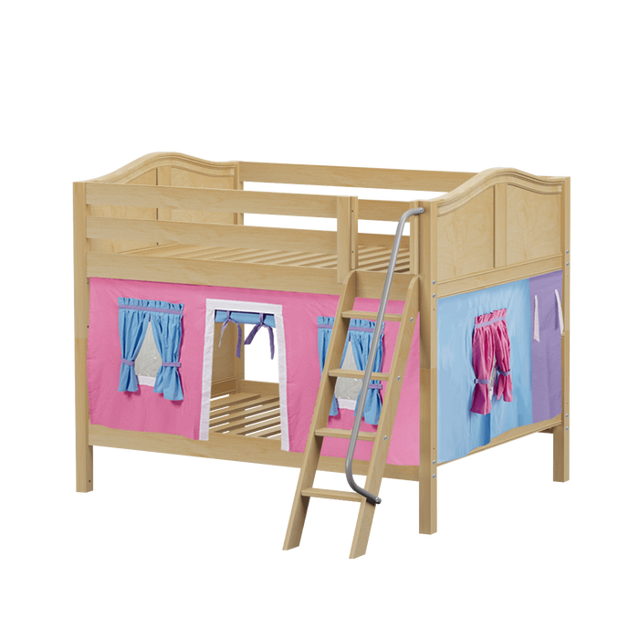 Maxtrix Full Low Bunk Bed with Angled Ladder + Curtain