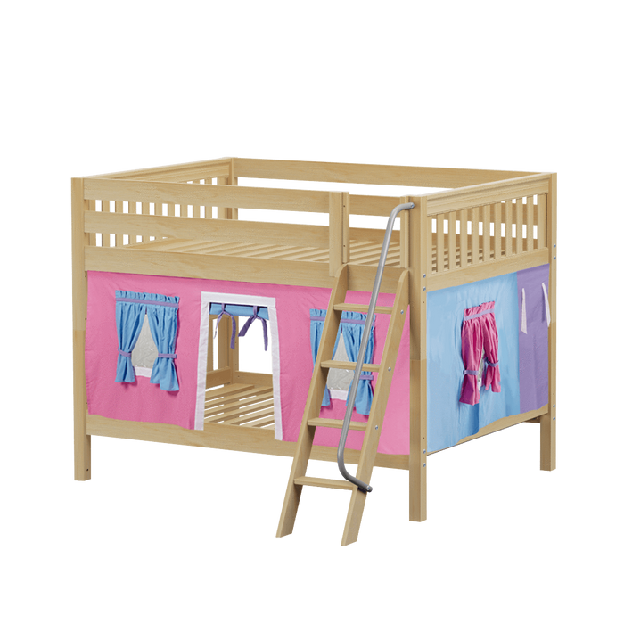 Maxtrix Full Low Bunk Bed with Angled Ladder + Curtain