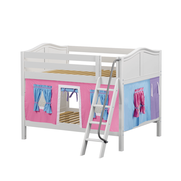 Maxtrix Full Low Bunk Bed with Angled Ladder + Curtain