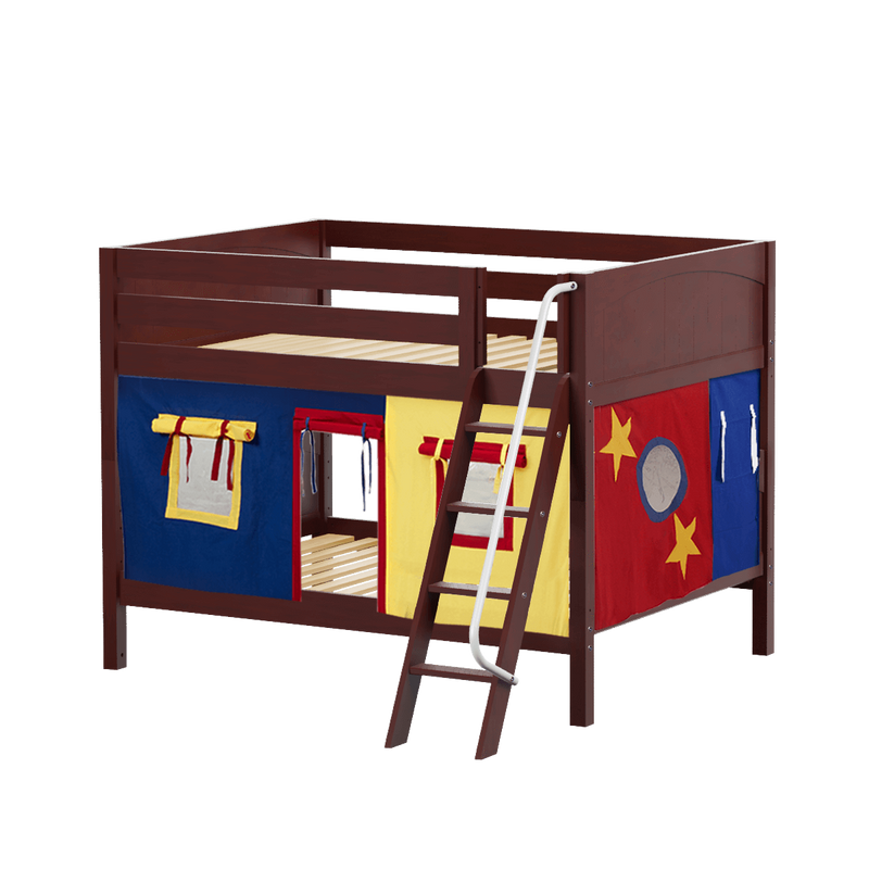 Maxtrix Full Low Bunk Bed with Angled Ladder + Curtain