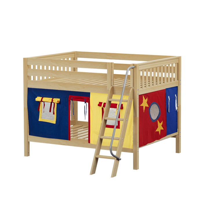 Maxtrix Full Low Bunk Bed with Angled Ladder + Curtain