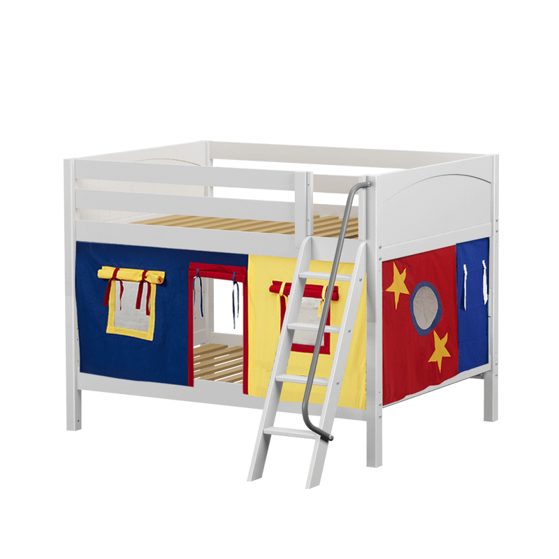 Maxtrix Full Low Bunk Bed with Angled Ladder + Curtain