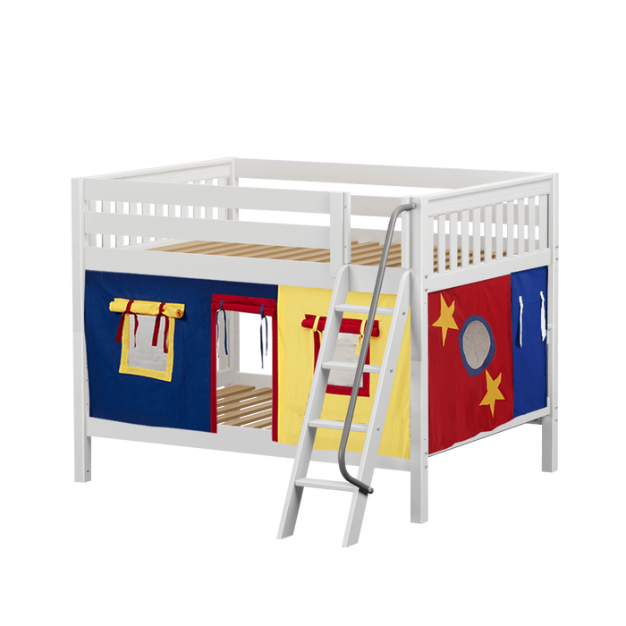Maxtrix Full Low Bunk Bed with Angled Ladder + Curtain